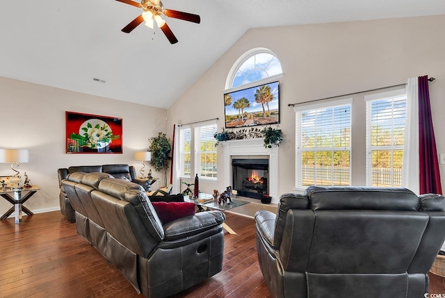 living room with a wealth of natural light and dark hardwood / wood-style floors