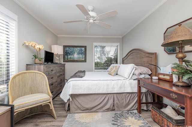 118 Salt Marsh Cir Unit 25-I, Pawleys Island, SC 29585 - bedroom featuring wood finished floors, crown molding, and ceiling fan