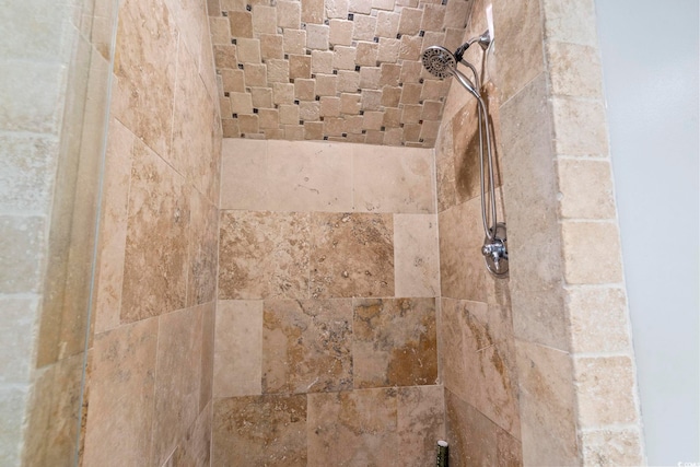 interior details featuring a tile shower