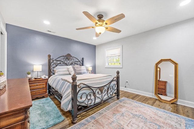 1412 Hemingway St, Myrtle Beach, SC 29577 - bedroom with visible vents, ceiling fan, baseboards, recessed lighting, and wood finished floors