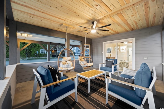 view of patio with outdoor lounge area and ceiling fan