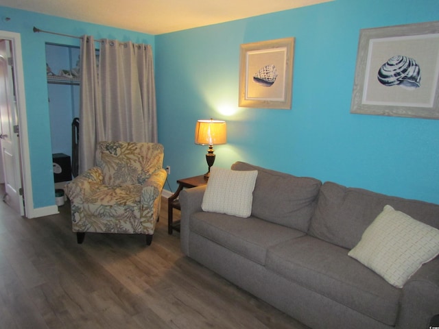 living room featuring dark hardwood / wood-style floors