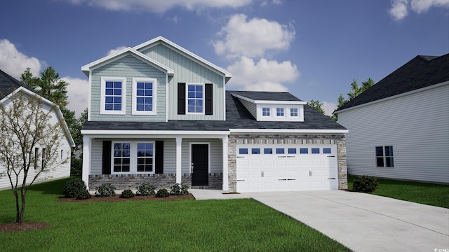 craftsman inspired home featuring a front yard