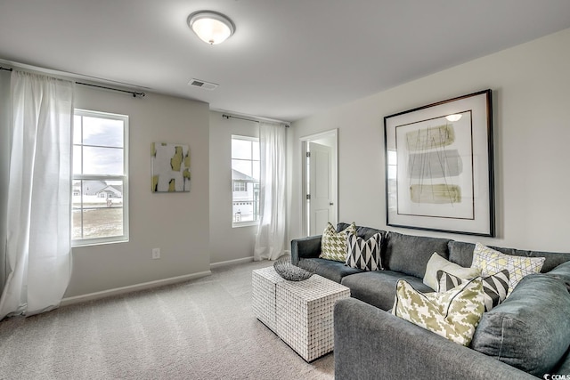 living room with light carpet