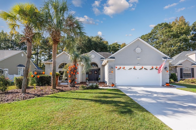 view of front of home featuring a front lawn and a garage