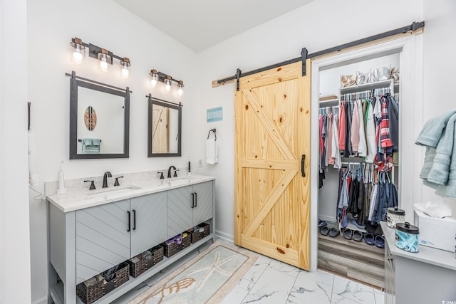 bathroom with vanity and wood-type flooring