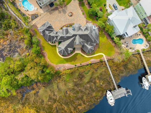 aerial view with a water view