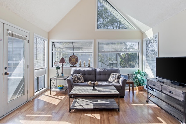 sunroom / solarium featuring vaulted ceiling and a wealth of natural light