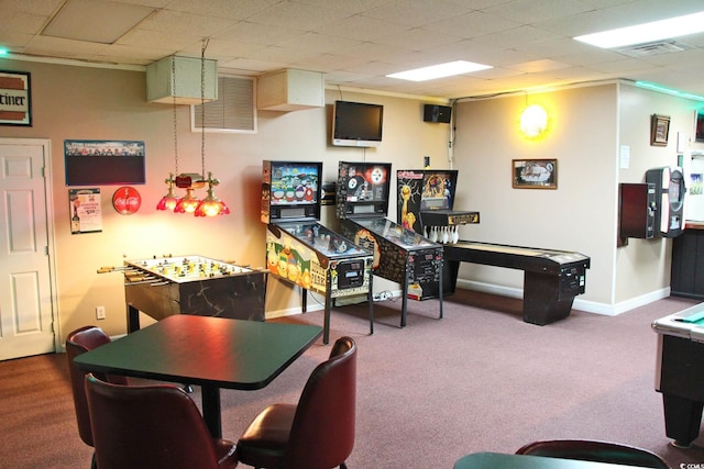 game room with carpet and crown molding