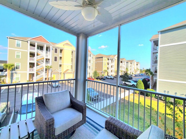 balcony with ceiling fan