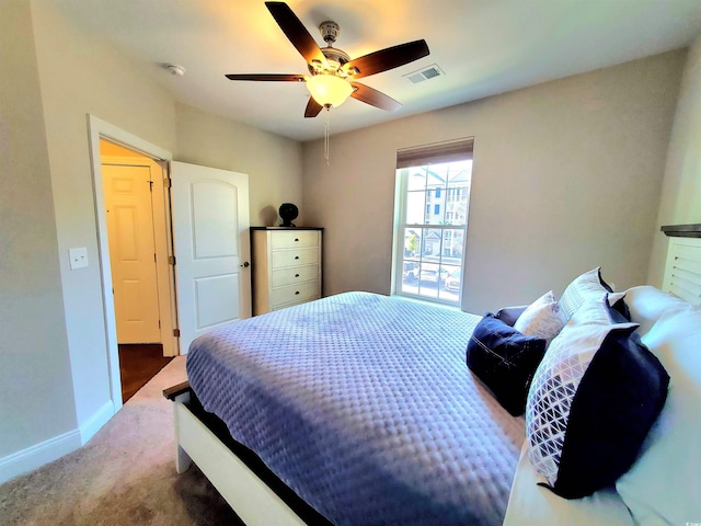 bedroom featuring carpet and ceiling fan