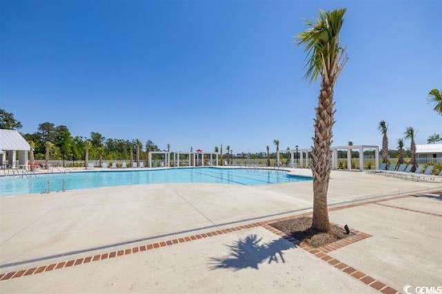 view of swimming pool featuring a patio