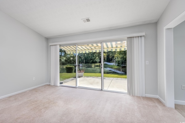 carpeted empty room with a textured ceiling