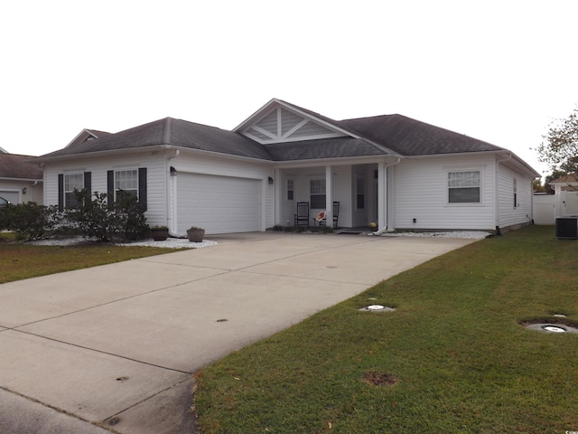 237 Cloverleaf Dr, Longs, SC 29568 - single story home with a garage, cooling unit, driveway, and a front yard