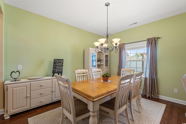 237 Cloverleaf Dr, Longs, SC 29568 - dining room featuring a chandelier, baseboards, visible vents, and dark wood-style floors