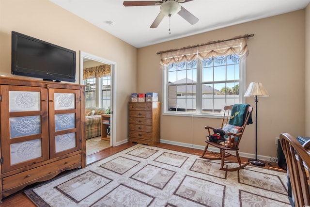 237 Cloverleaf Dr, Longs, SC 29568 - living area with baseboards, ceiling fan, and wood finished floors