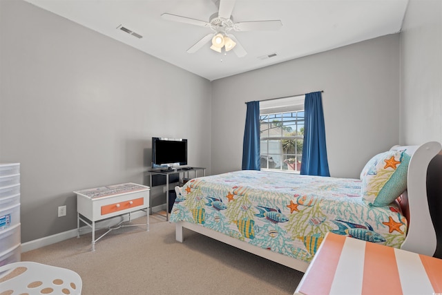 237 Cloverleaf Dr, Longs, SC 29568 - carpeted bedroom featuring baseboards, a ceiling fan, and visible vents