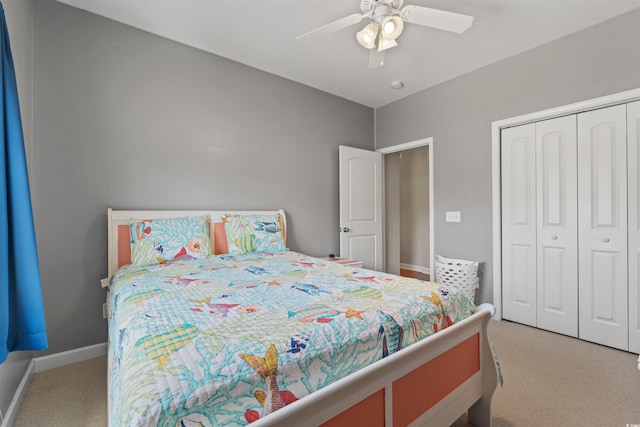 237 Cloverleaf Dr, Longs, SC 29568 - carpeted bedroom with a ceiling fan, baseboards, and a closet
