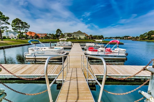 view of dock with a water view