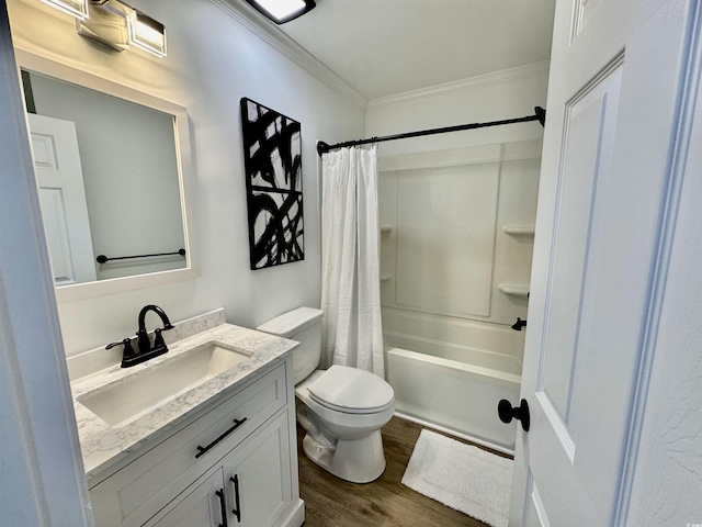37 Geney Ln, Pawleys Island, SC 29585 - full bathroom with wood finished floors, shower / tub combo, vanity, toilet, and ornamental molding