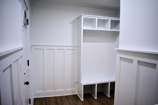 37 Geney Ln, Pawleys Island, SC 29585 - mudroom featuring a wainscoted wall, a decorative wall, and dark wood-type flooring