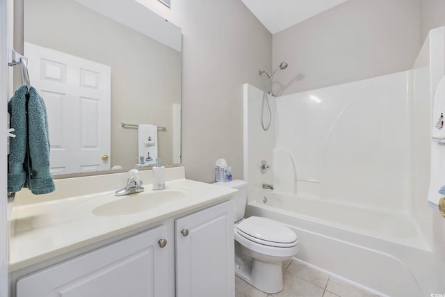 full bathroom with vanity, tile patterned flooring, toilet, and  shower combination