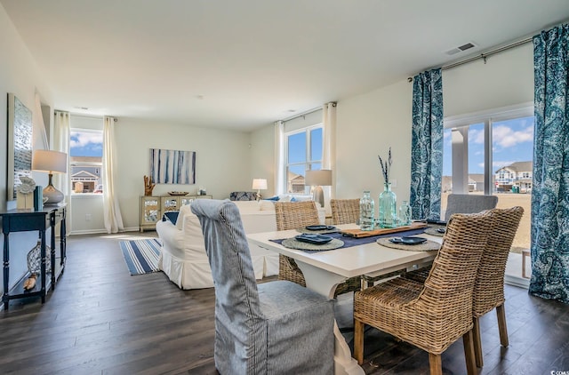 dining room with dark hardwood / wood-style floors and a wealth of natural light