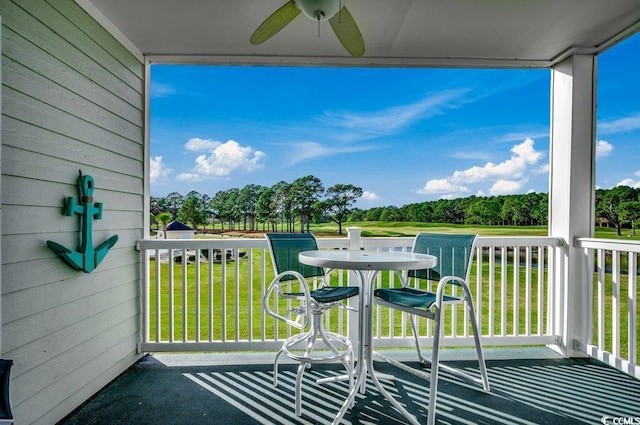 balcony with ceiling fan