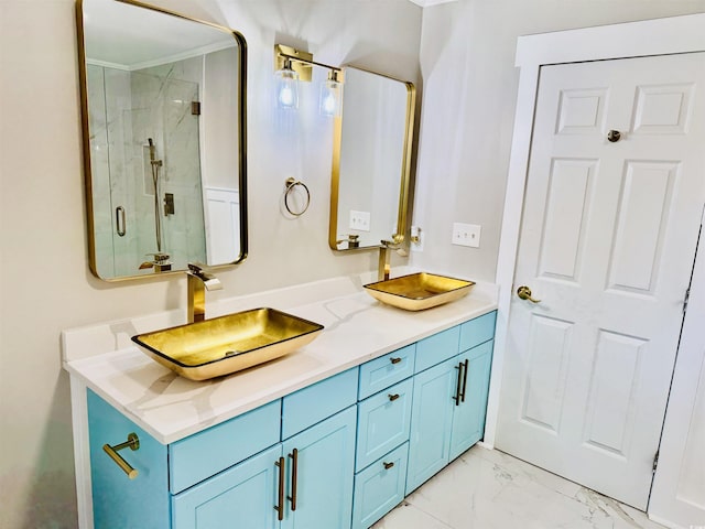 3936 Murrells Inlet Rd, Murrells Inlet, SC 29576 - full bath featuring double vanity, a shower stall, and marble finish flooring