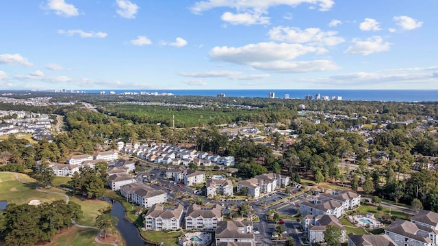 aerial view featuring a residential view and a water view