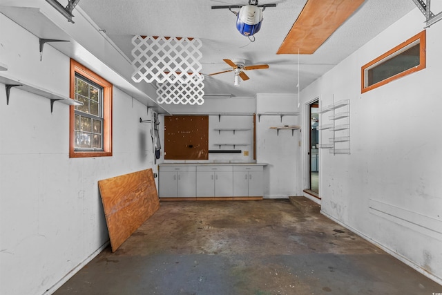 garage with ceiling fan