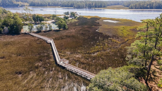 aerial view with a water view