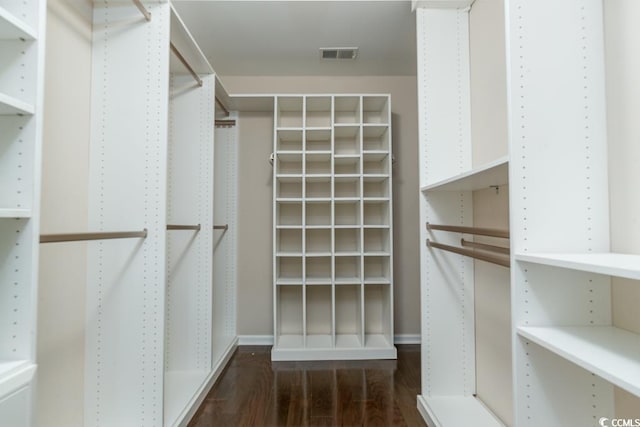 spacious closet featuring dark wood-type flooring