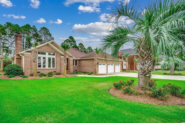 view of front facade with a front lawn and a garage