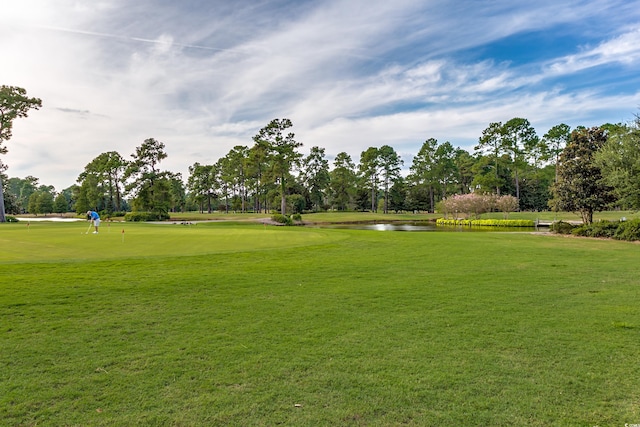 view of home's community featuring a lawn and a water view