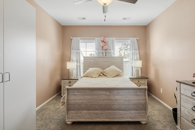 bedroom with carpet floors and ceiling fan