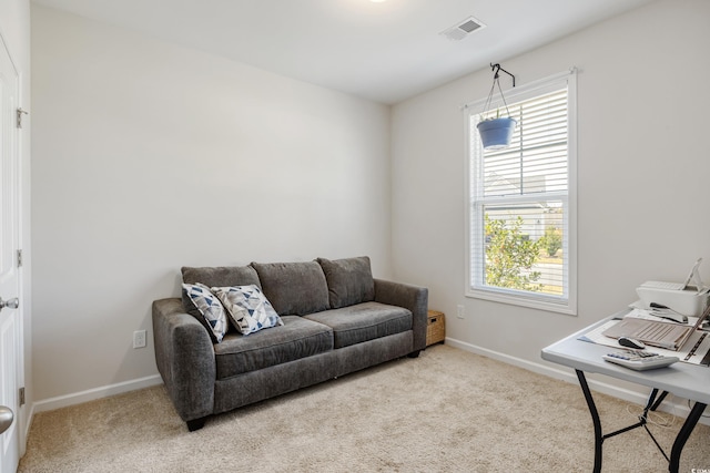 living room with light carpet