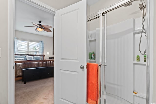 bathroom with ceiling fan