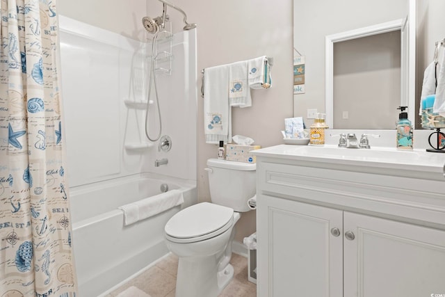 full bathroom with tile patterned floors, vanity, shower / bath combo, and toilet