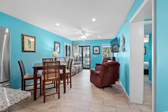 5601 N Ocean Blvd Unit C-202, Myrtle Beach, SC 29577 - dining area with ceiling fan, recessed lighting, and baseboards