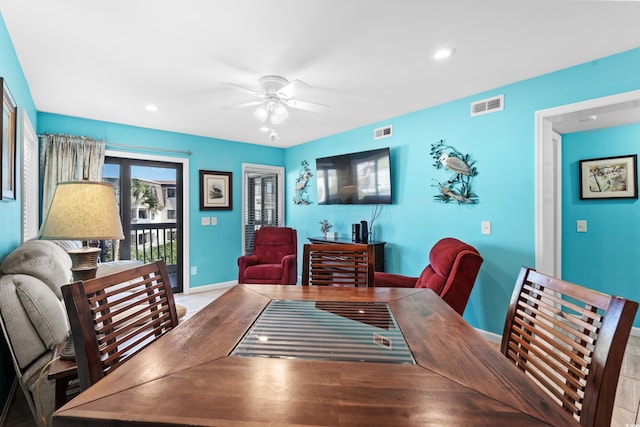 5601 N Ocean Blvd Unit C-202, Myrtle Beach, SC 29577 - dining space featuring a ceiling fan, a desk, recessed lighting, and baseboards