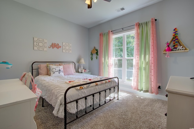 bedroom with carpet flooring and ceiling fan