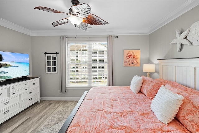100 Ella Kinley Cir Unit 301, Myrtle Beach, SC 29588 - bedroom with crown molding, light wood finished floors, baseboards, and a ceiling fan