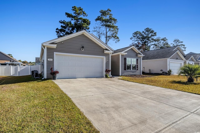 ranch-style house with a garage and a front yard