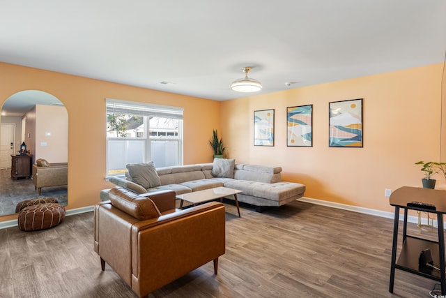 living room featuring wood-type flooring