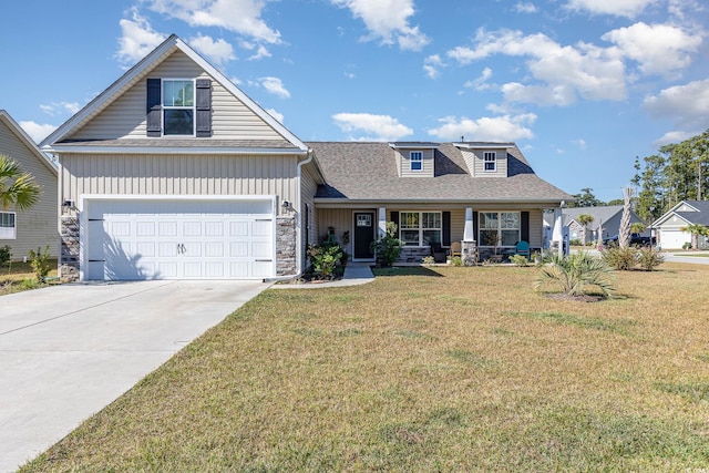 view of front of house with a front yard and a porch