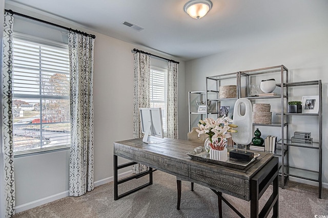 view of carpeted home office