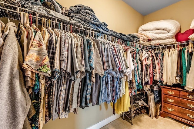 walk in closet with carpet