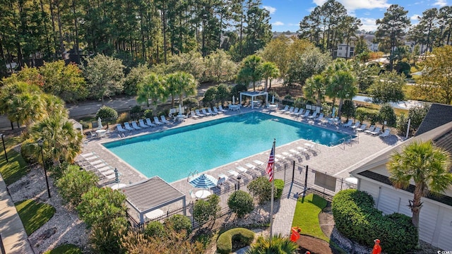 view of swimming pool featuring a patio area