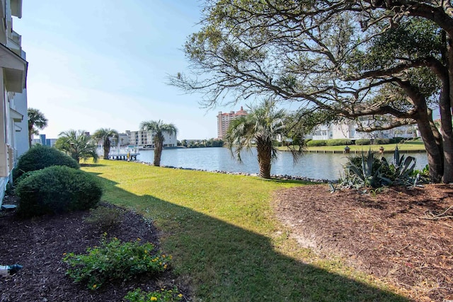 view of yard with a water view